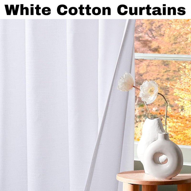 Bedding Craft White Cotton Tab Top Curtain Panels for Bathroom Window, 50x72 inch Set of 2 â€“ Modern Farmhouse Style, Light Filtering, Machine Washable â€“ Ideal for Thanksgiving, Christmas & Everyday Decor - Image 2